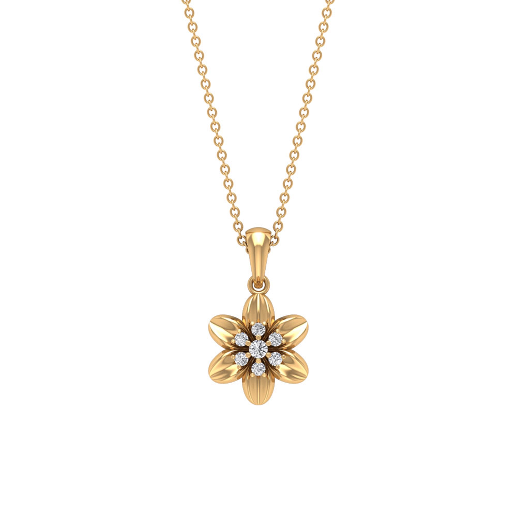 Round Cut Diamond Flower Pendant Necklace Diamond - ( HI-SI ) - Color and Clarity - Rosec Jewels