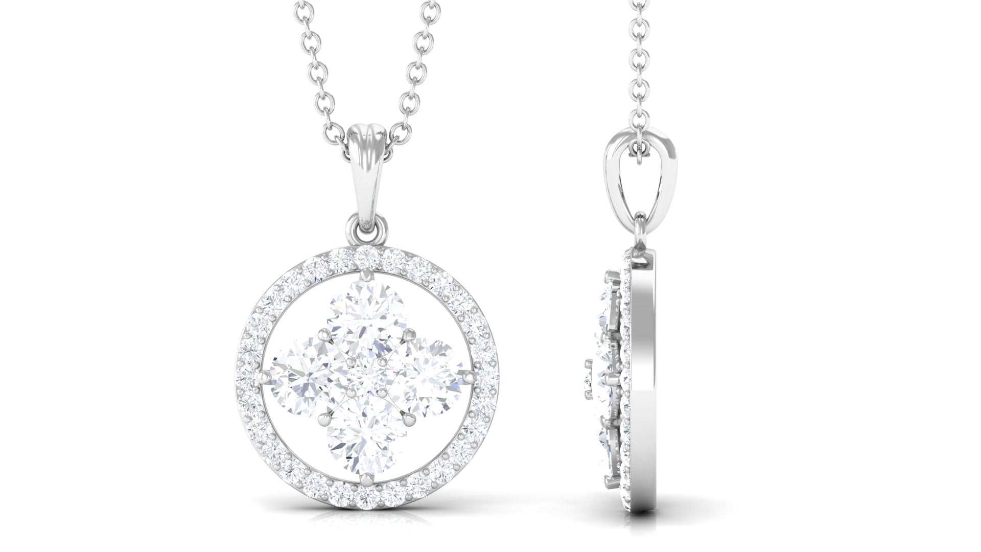 Simple Moissanite Flower Pendant with Halo Moissanite - ( D-VS1 ) - Color and Clarity - Rosec Jewels