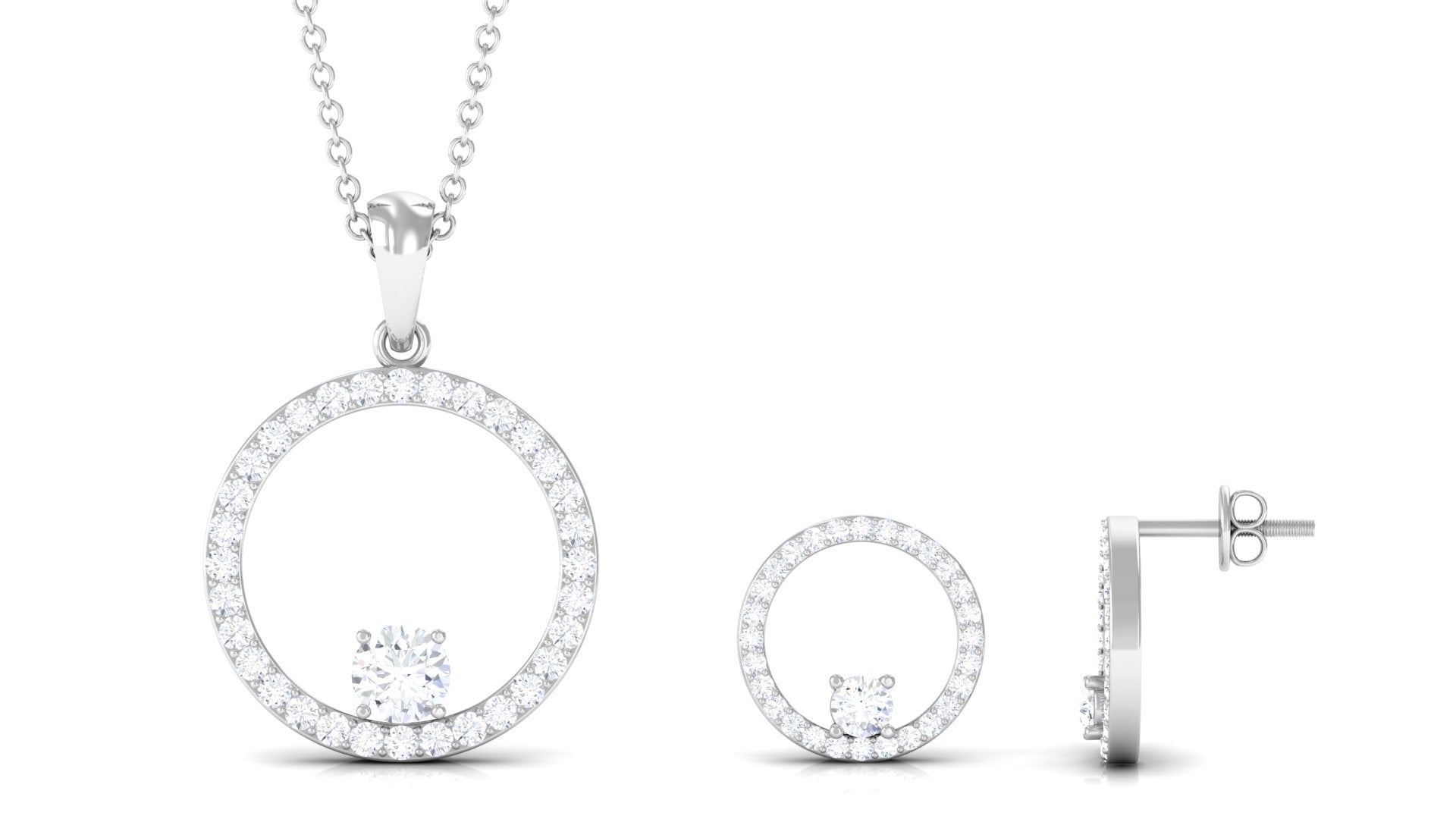 Certified Moissanite Open Circle Jewelry Set Moissanite - ( D-VS1 ) - Color and Clarity - Rosec Jewels