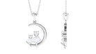 Certified Moissanite Cat on Moon Pendant Moissanite - ( D-VS1 ) - Color and Clarity - Rosec Jewels