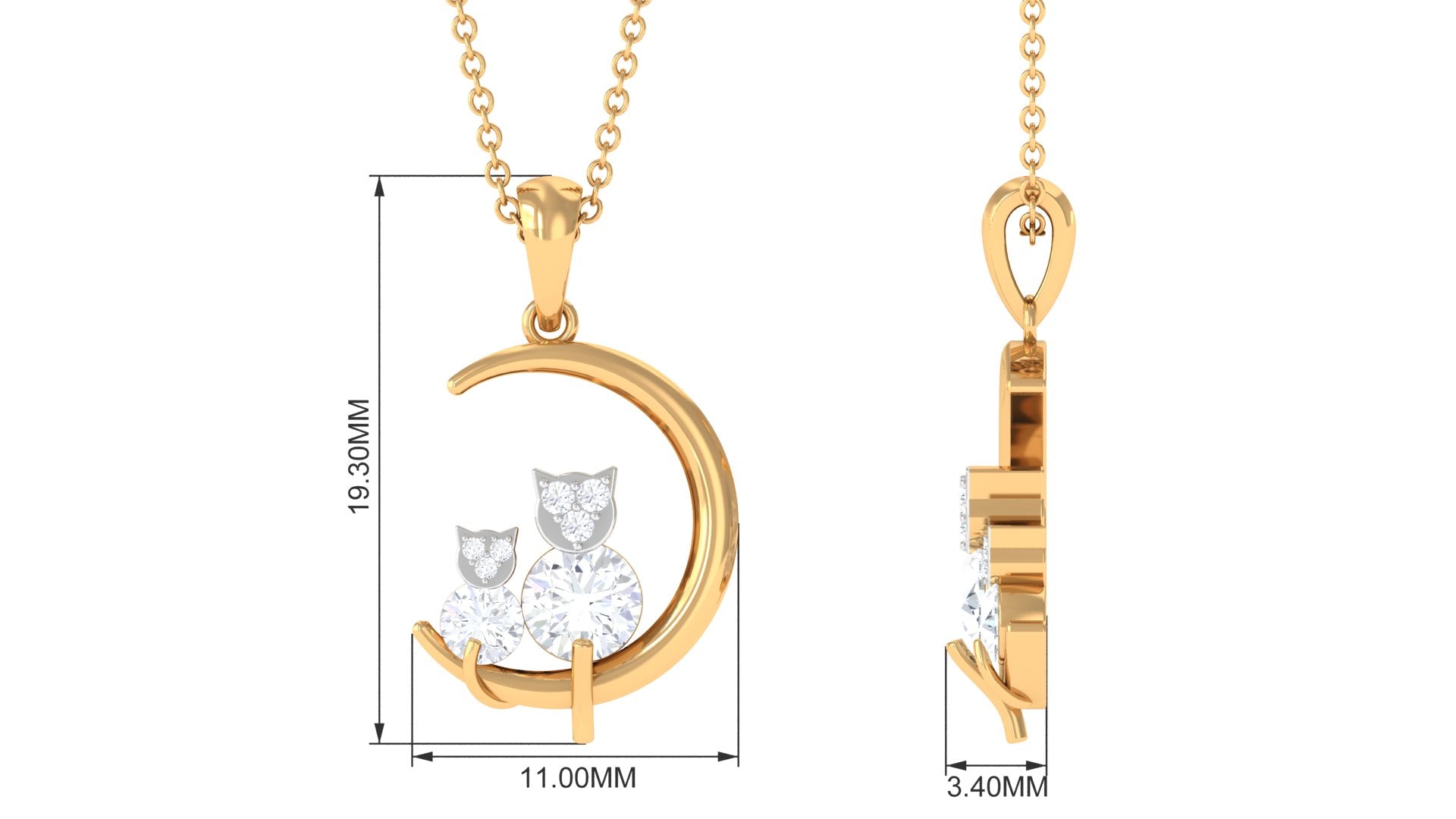 Certified Moissanite Cat on Moon Pendant Moissanite - ( D-VS1 ) - Color and Clarity - Rosec Jewels