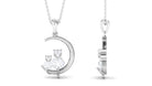 Certified Moissanite Cat on Moon Pendant Moissanite - ( D-VS1 ) - Color and Clarity - Rosec Jewels