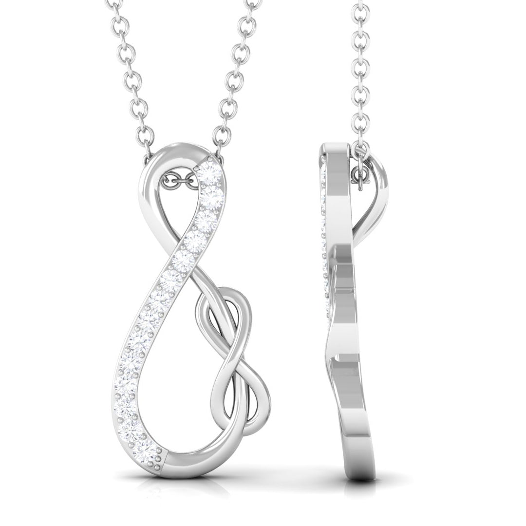 Interlock Infinity Pendant Necklace with Moissanite in Gold Moissanite - ( D-VS1 ) - Color and Clarity - Rosec Jewels