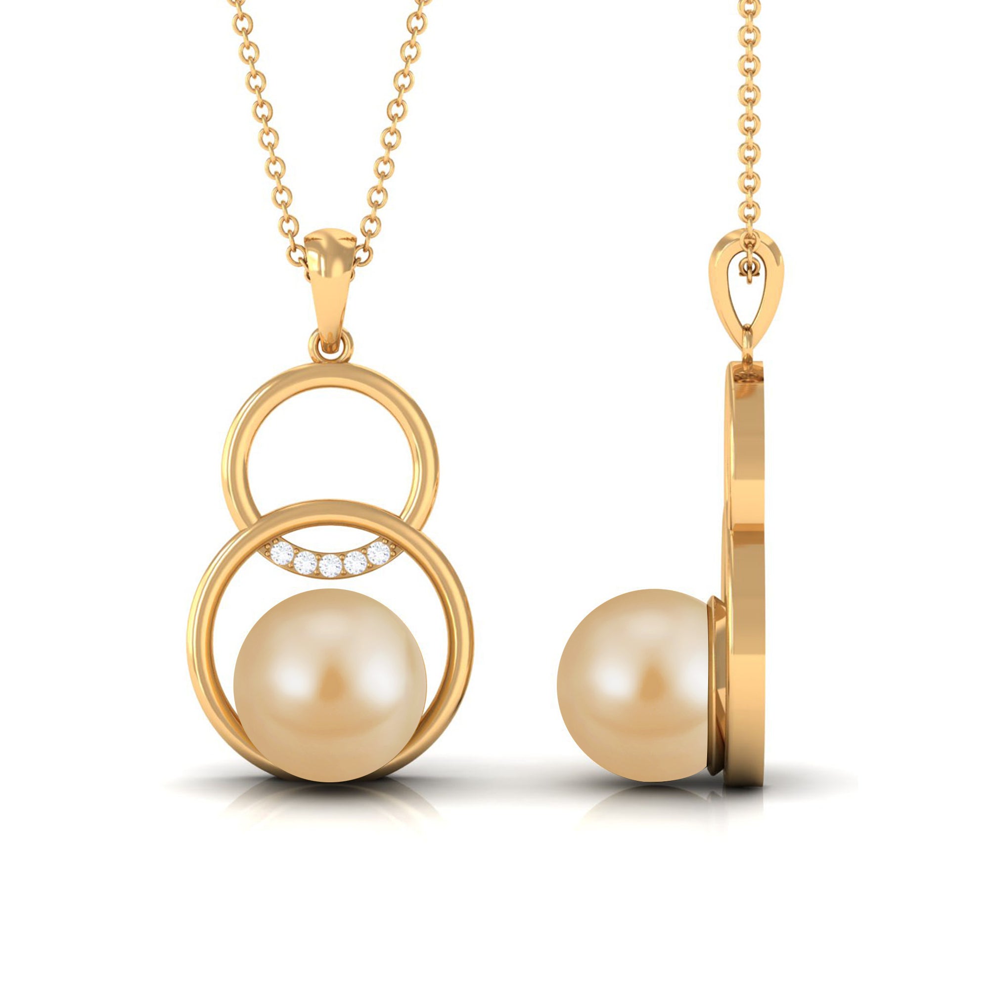 South Sea Pearl and Diamond Open Circle Drop Pendant South Sea Pearl - ( AAA ) - Quality - Rosec Jewels