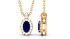 Blue Sapphire Pendant Necklace with Diamond Blue Sapphire - ( AAA ) - Quality - Rosec Jewels