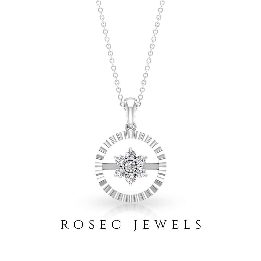 Diamond Flower Pendant Necklace in Prong Setting Diamond - ( HI-SI ) - Color and Clarity - Rosec Jewels