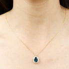 3 CT Oval Cut London Blue Topaz and Diamond Halo Pendant London Blue Topaz - ( AAA ) - Quality - Rosec Jewels