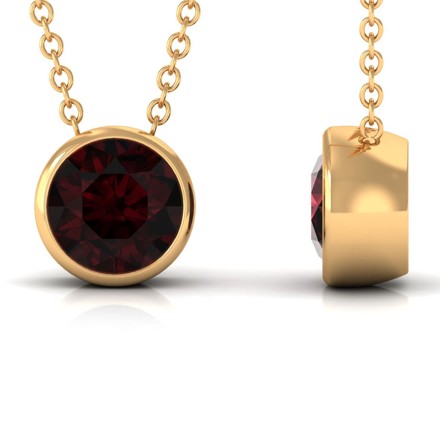 7 MM Simple Gold Solitaire Pendant Necklace with Garnet Garnet - ( AAA ) - Quality - Rosec Jewels