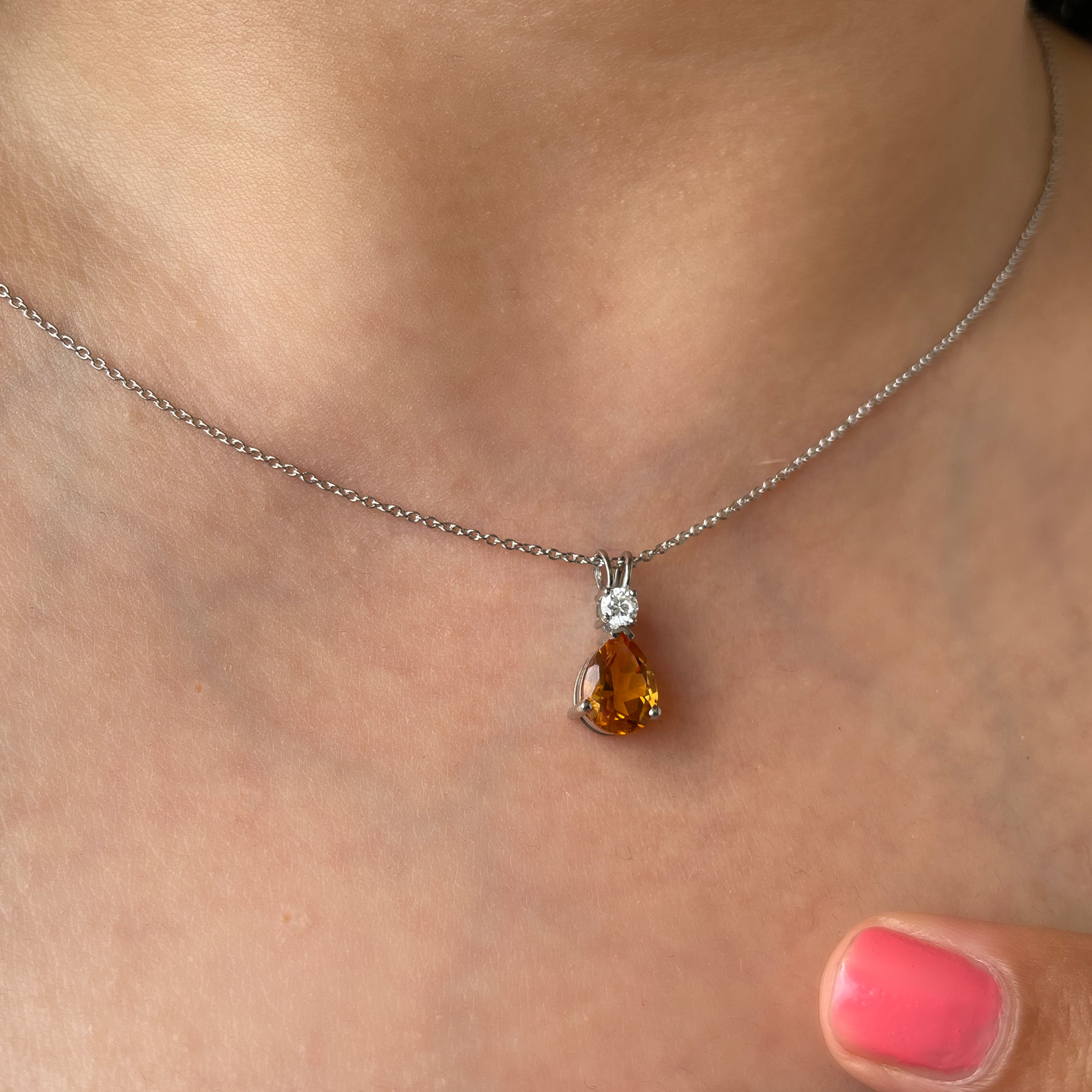 Citrine Teardrop Pendant Necklace with Moissanite Citrine - ( AAA ) - Quality - Rosec Jewels