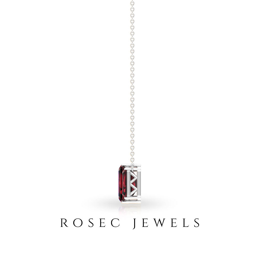 Emerald Cut Garnet Necklace Garnet - ( AAA ) - Quality - Rosec Jewels