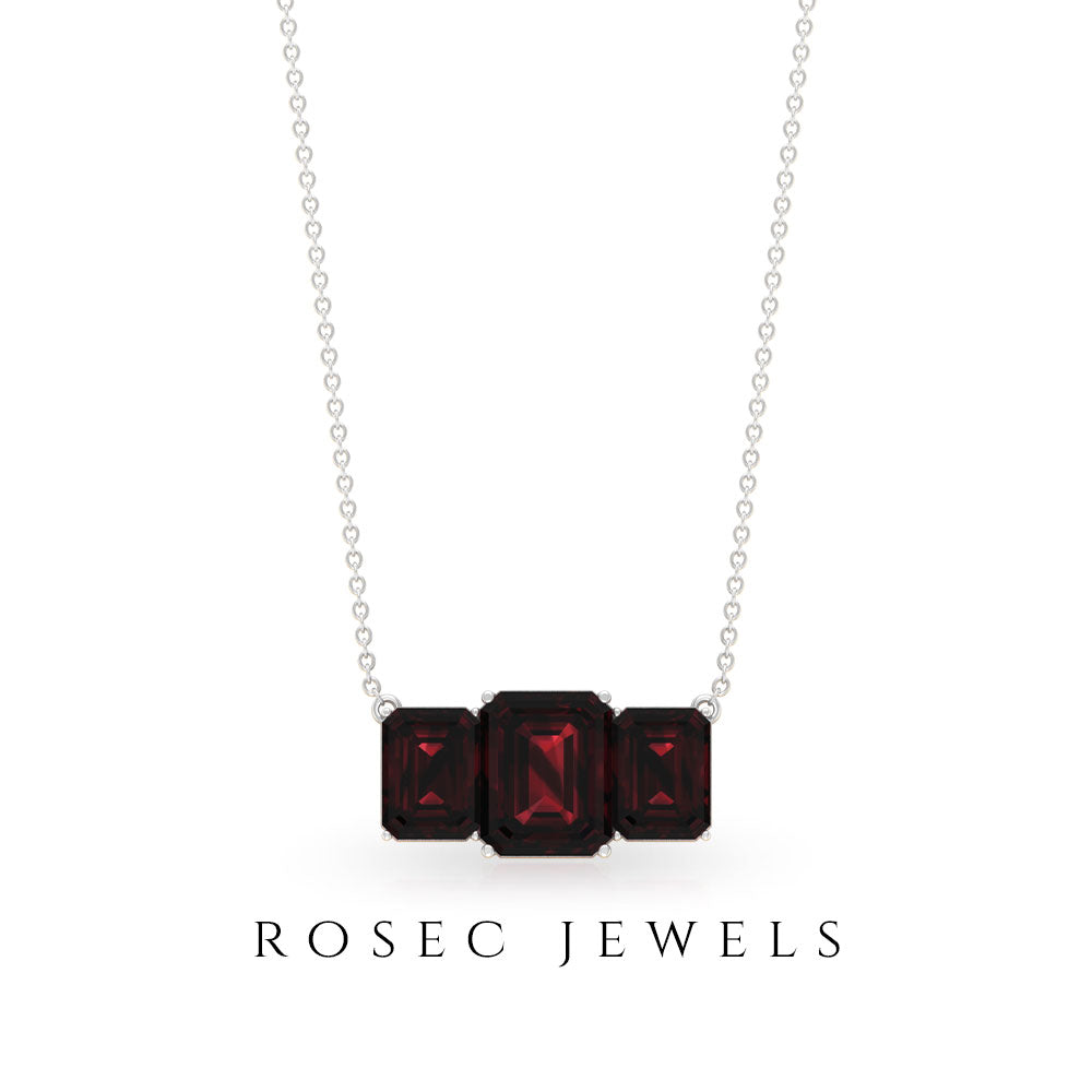 Emerald Cut Garnet Necklace Garnet - ( AAA ) - Quality - Rosec Jewels