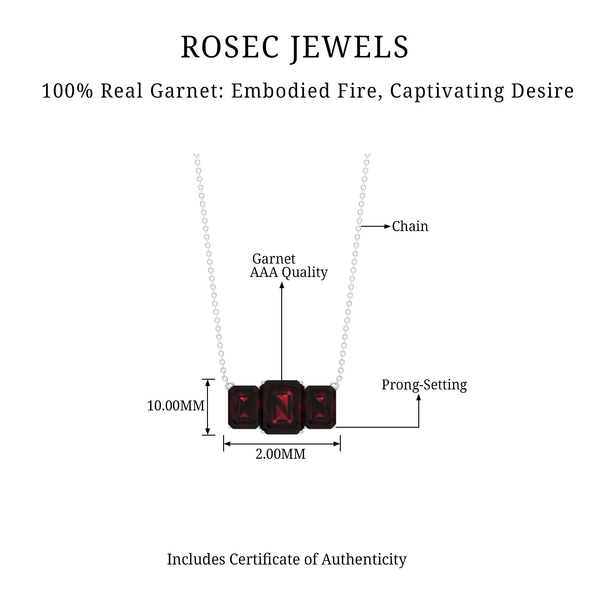 Emerald Cut Garnet Necklace Garnet - ( AAA ) - Quality - Rosec Jewels