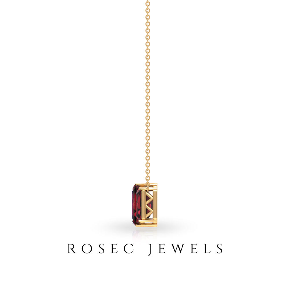 Emerald Cut Garnet Necklace Garnet - ( AAA ) - Quality - Rosec Jewels