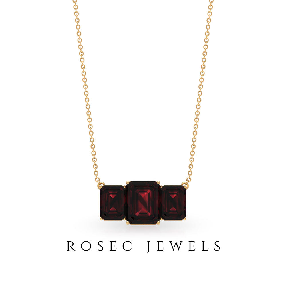 Emerald Cut Garnet Necklace Garnet - ( AAA ) - Quality - Rosec Jewels