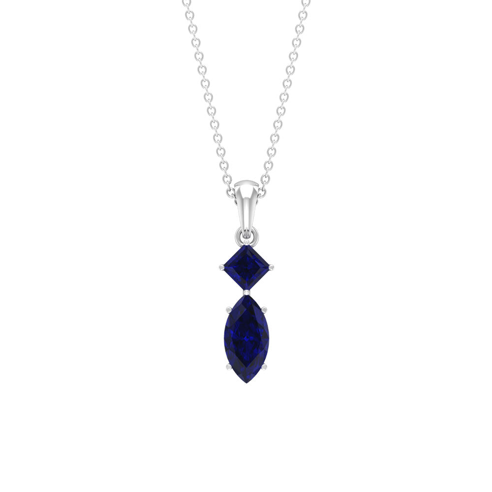 1 CT Two Stone Pendant Necklace with Lab Created Blue Sapphire Lab Created Blue Sapphire - ( AAAA ) - Quality - Rosec Jewels