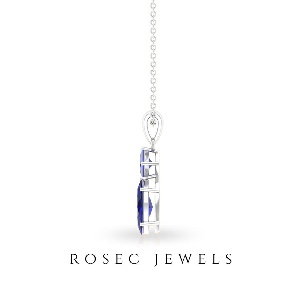 1 CT Two Stone Pendant Necklace with Lab Created Blue Sapphire Lab Created Blue Sapphire - ( AAAA ) - Quality - Rosec Jewels