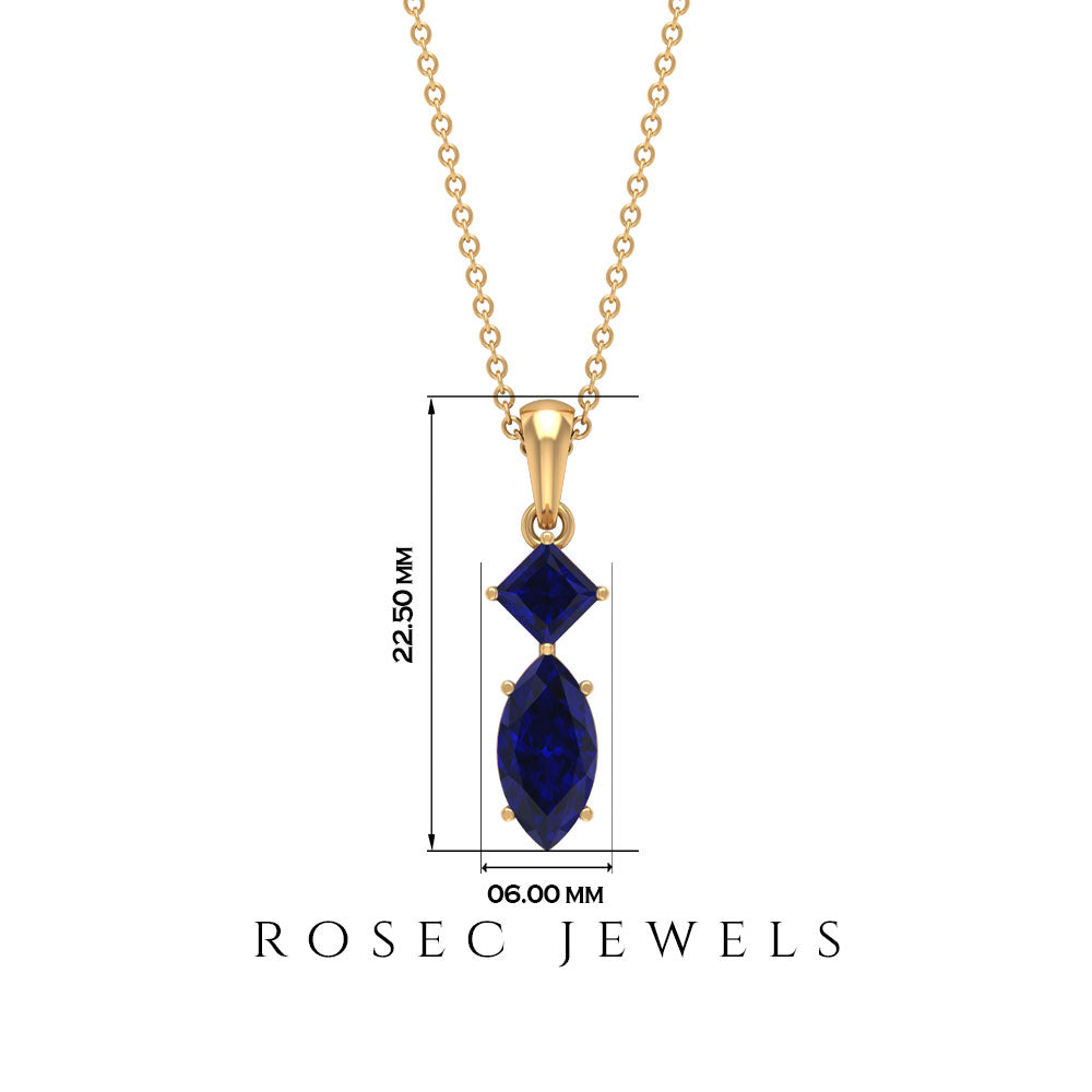 1 CT Two Stone Pendant Necklace with Lab Created Blue Sapphire Lab Created Blue Sapphire - ( AAAA ) - Quality - Rosec Jewels