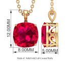 8 MM 4 Prong Set Cushion Shape Created Ruby Solitaire Pendant Lab Created Ruby - ( AAAA ) - Quality - Rosec Jewels