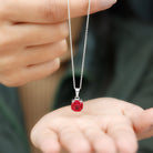 8 MM 4 Prong Set Cushion Shape Created Ruby Solitaire Pendant Lab Created Ruby - ( AAAA ) - Quality - Rosec Jewels