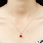 8 MM 4 Prong Set Cushion Shape Created Ruby Solitaire Pendant Lab Created Ruby - ( AAAA ) - Quality - Rosec Jewels