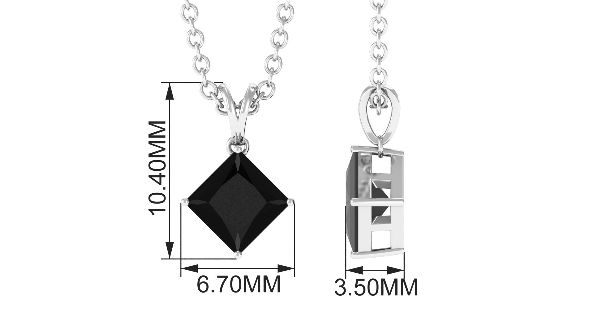 Created Black Diamond Solitaire Pendant Necklace Lab Created Black Diamond - ( AAAA ) - Quality - Rosec Jewels