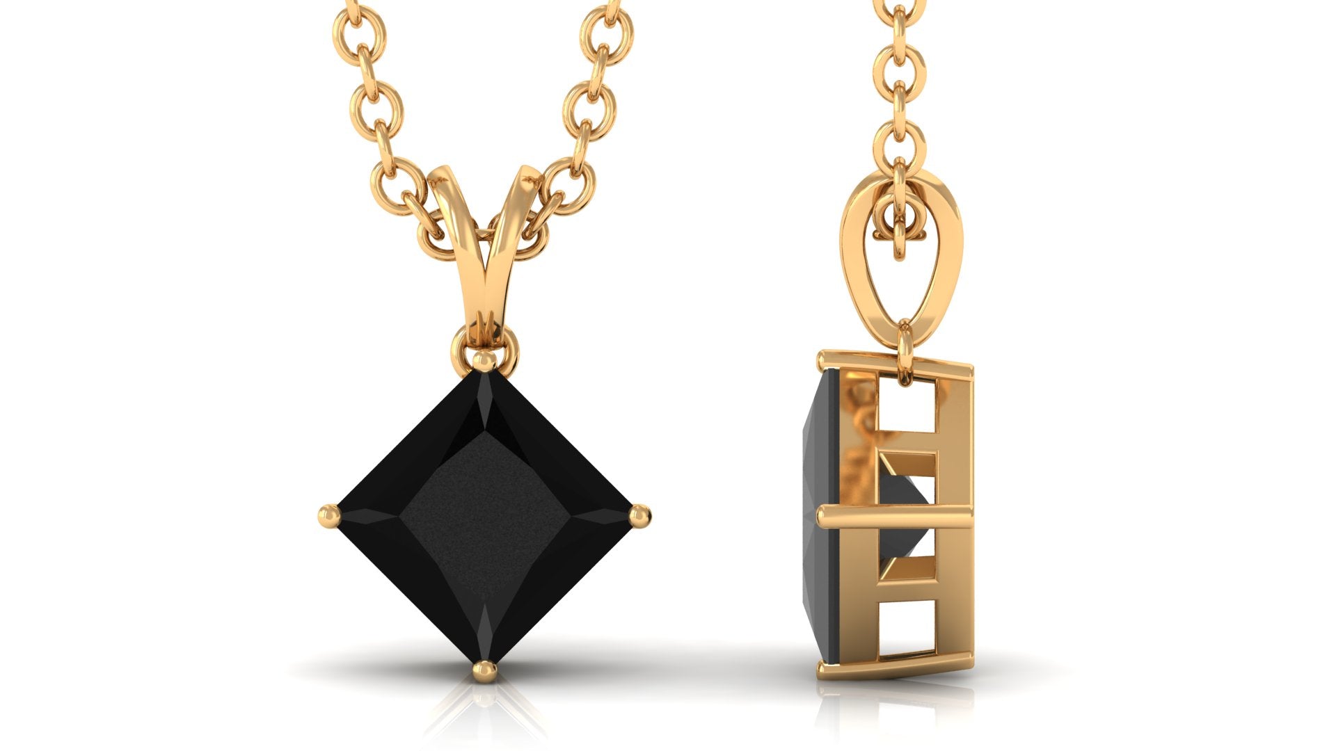 Created Black Diamond Solitaire Pendant Necklace Lab Created Black Diamond - ( AAAA ) - Quality - Rosec Jewels