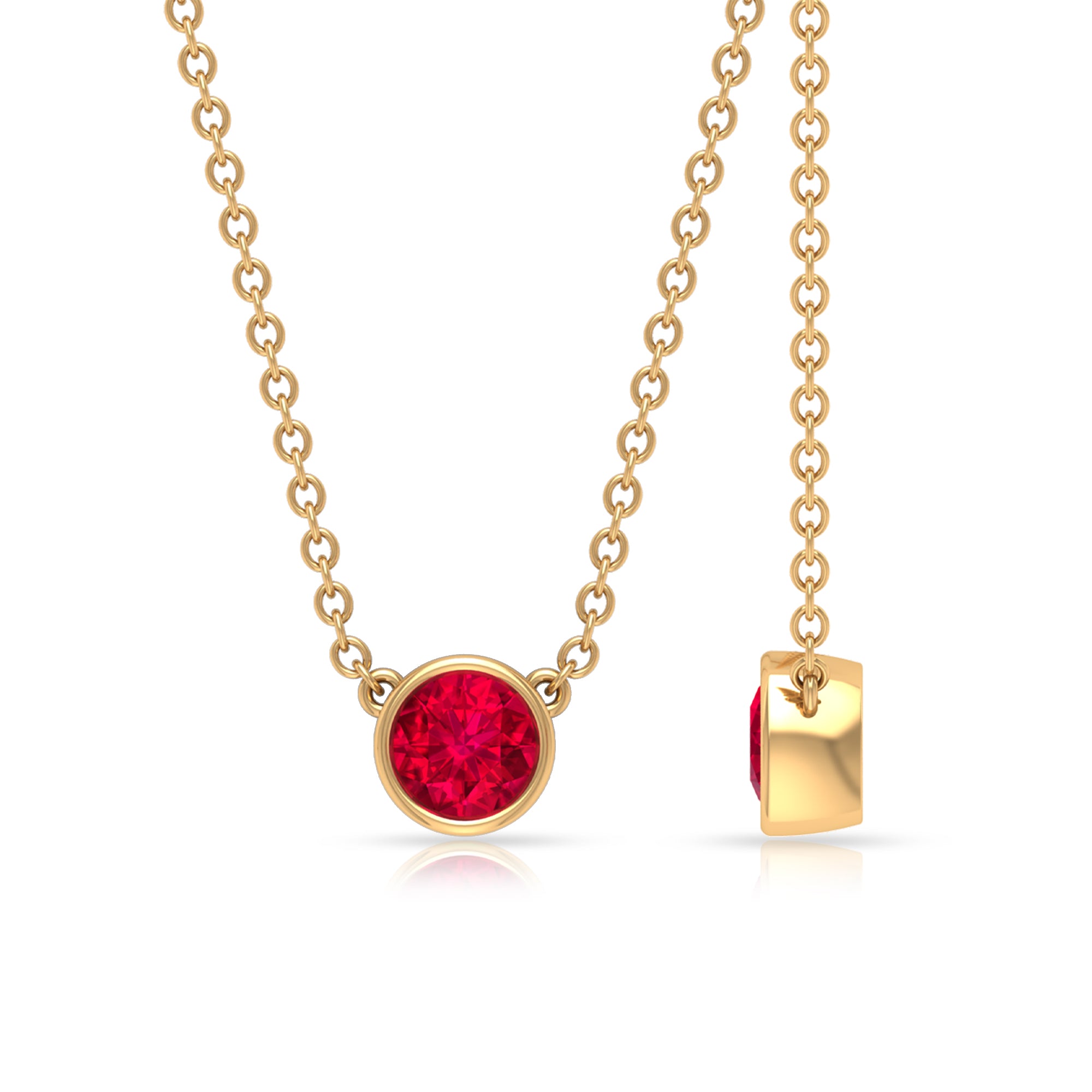 Bezel Set Round Ruby Solitaire Necklace Ruby - ( AAA ) - Quality - Rosec Jewels