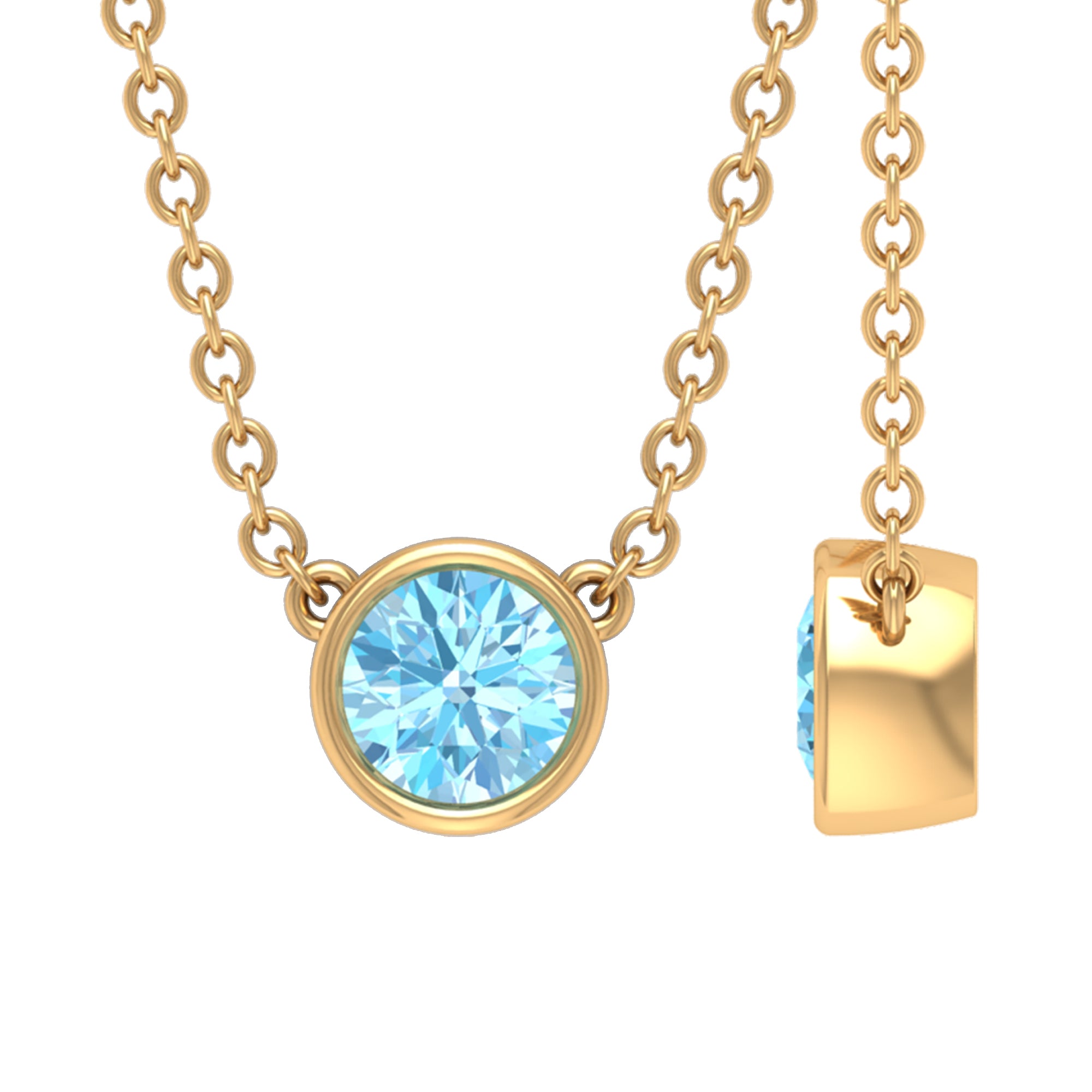 1/4 CT Round Aquamarine Solitaire Necklace in Gold Aquamarine - ( AAA ) - Quality - Rosec Jewels