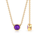 1/2 CT Bezel Set Round Amethyst Solitaire Necklace in Gold Amethyst - ( AAA ) - Quality - Rosec Jewels