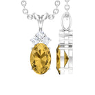 Oval Cut Citrine Minimal Pendant with Diamond Trio Citrine - ( AAA ) - Quality - Rosec Jewels