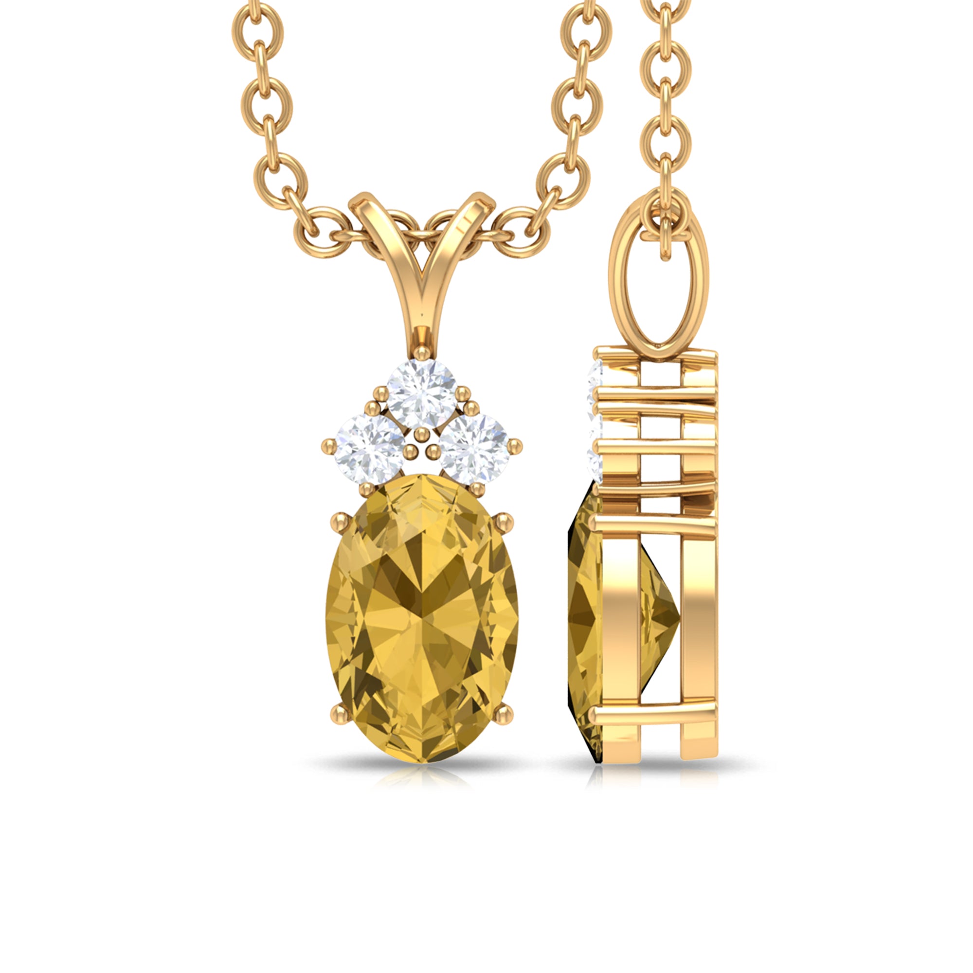 Oval Cut Citrine Minimal Pendant with Diamond Trio Citrine - ( AAA ) - Quality - Rosec Jewels