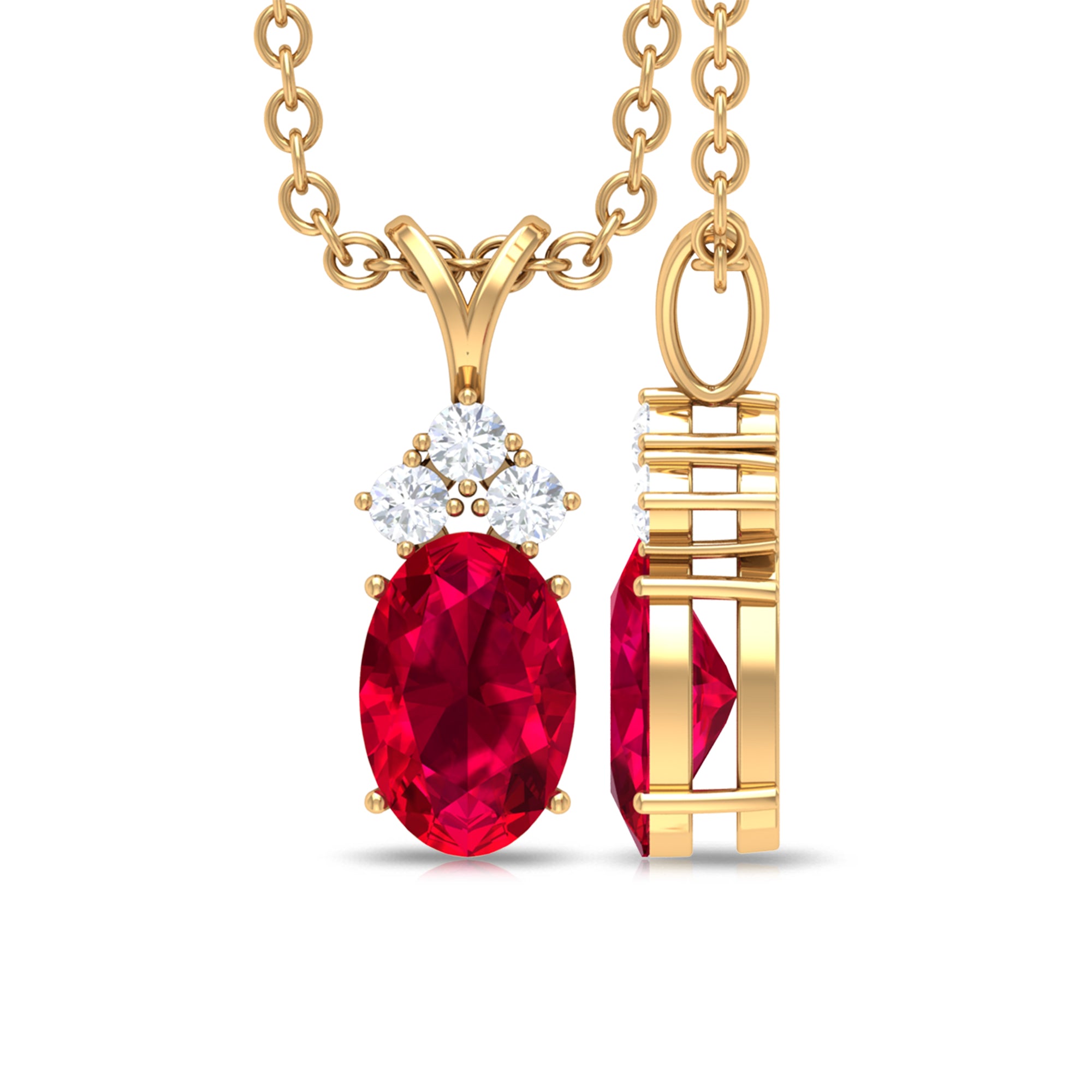 Minimal Oval Ruby Pendant with Diamond Stones Ruby - ( AAA ) - Quality - Rosec Jewels