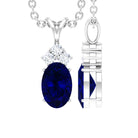 Minimal Oval Blue Sapphire Pendant with Diamond Stones Blue Sapphire - ( AAA ) - Quality - Rosec Jewels