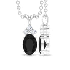 Minimal Black Onyx Oval Pendant Necklace with Diamond Black Onyx - ( AAA ) - Quality - Rosec Jewels