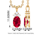 Minimal Oval Created Ruby Pendant with Diamond Stones Lab Created Ruby - ( AAAA ) - Quality - Rosec Jewels