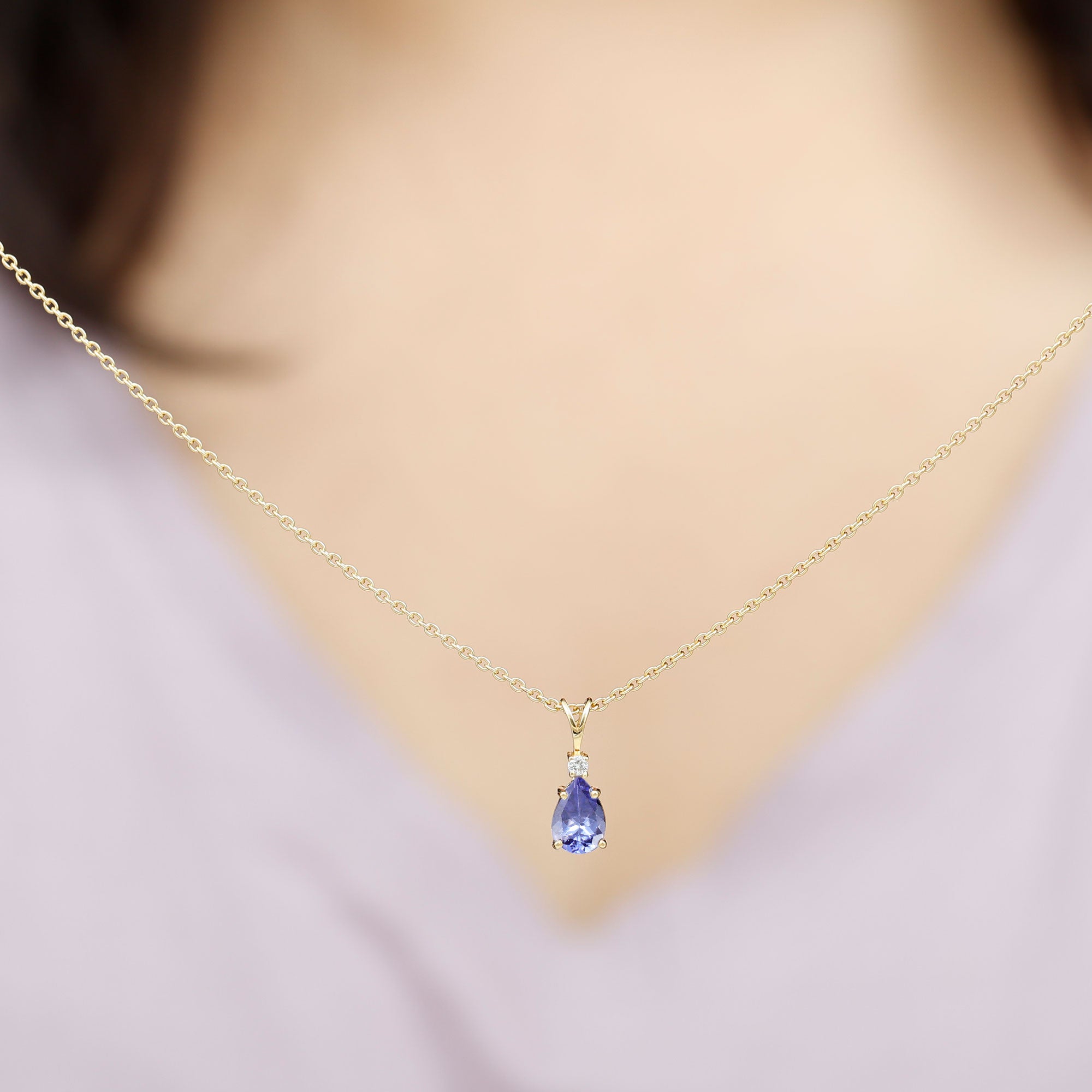 Real Tanzanite Teardrop Pendant with Diamond Tanzanite - ( AAA ) - Quality - Rosec Jewels