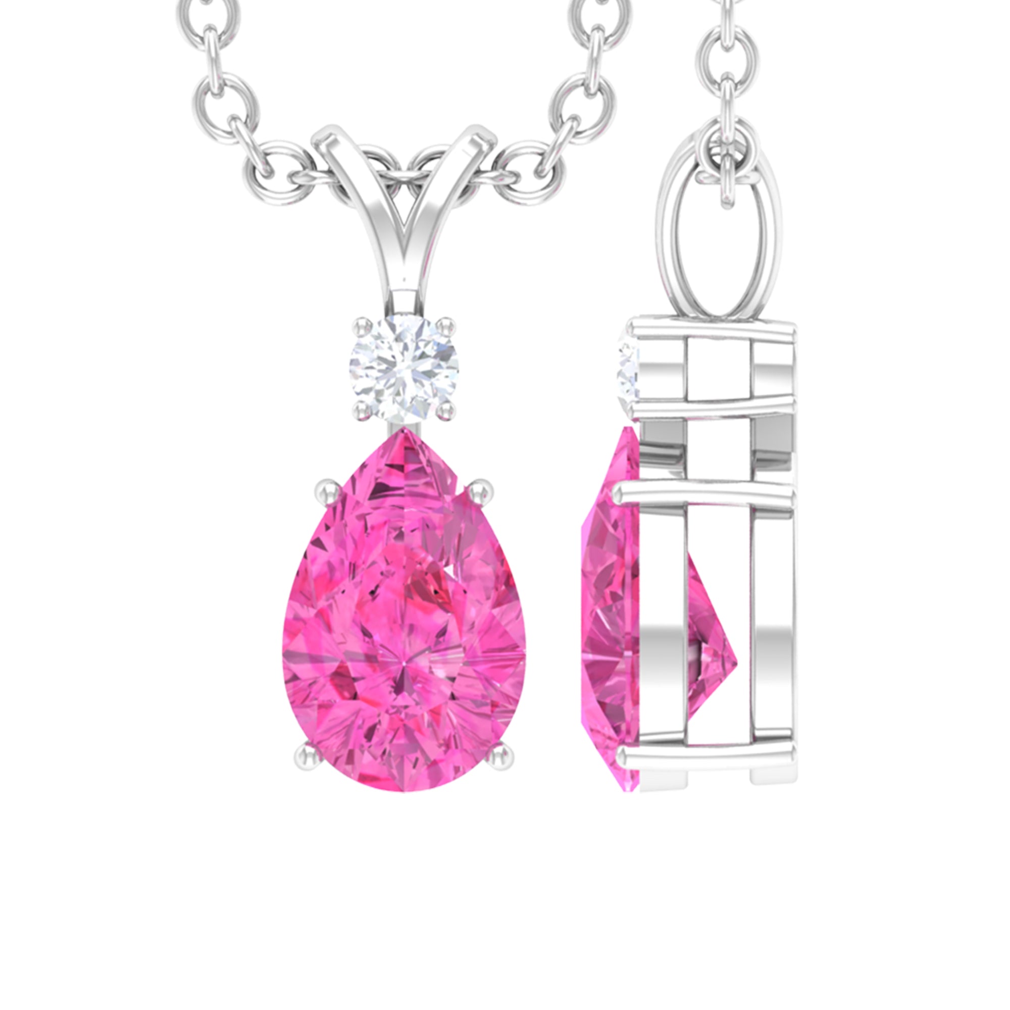 Pink Sapphire and Diamond Teardrop Pendant Pink Sapphire - ( AAA ) - Quality - Rosec Jewels