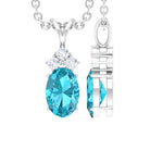 Minimal Oval Swiss Blue Topaz Pendant with Diamond Stones Swiss Blue Topaz - ( AAA ) - Quality - Rosec Jewels