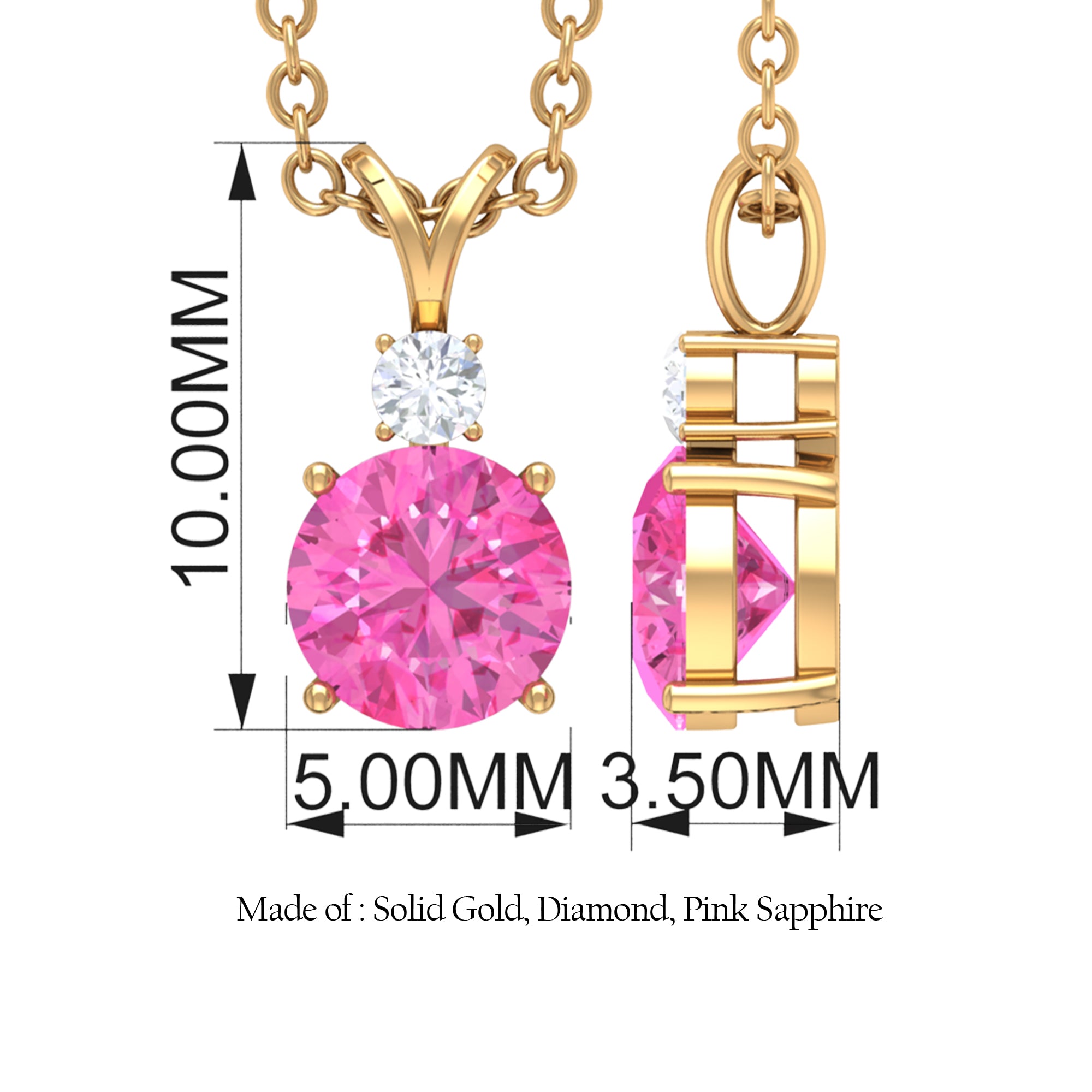 Pink Sapphire Solitaire Pendant with Diamond Pink Sapphire - ( AAA ) - Quality - Rosec Jewels