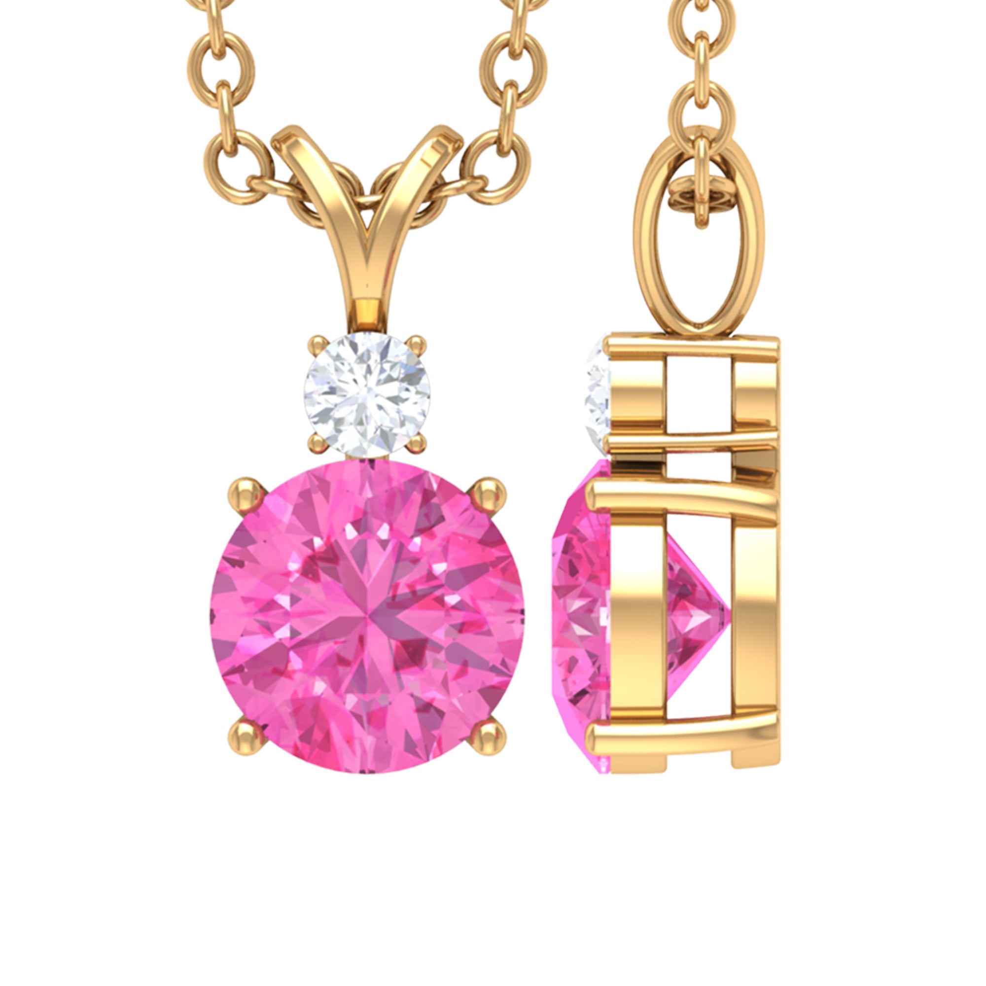 Pink Sapphire Solitaire Pendant with Diamond Pink Sapphire - ( AAA ) - Quality - Rosec Jewels