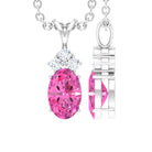 Minimal Oval Pink Sapphire Pendant with Diamond Stones Pink Sapphire - ( AAA ) - Quality - Rosec Jewels