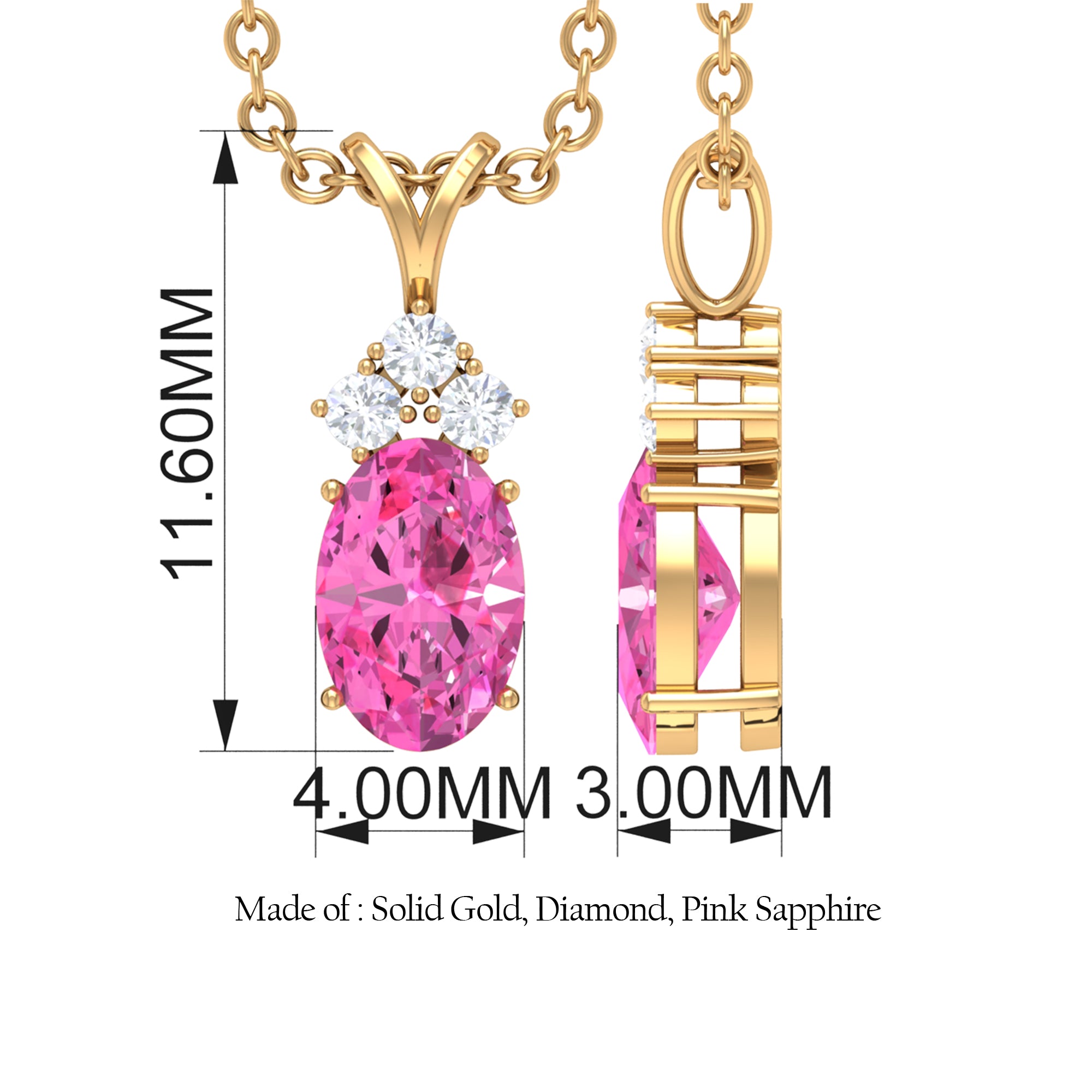 Minimal Oval Pink Sapphire Pendant with Diamond Stones Pink Sapphire - ( AAA ) - Quality - Rosec Jewels