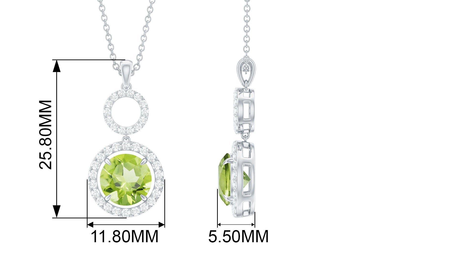 Round Peridot and Diamond Dangle Pendant Peridot - ( AAA ) - Quality - Rosec Jewels