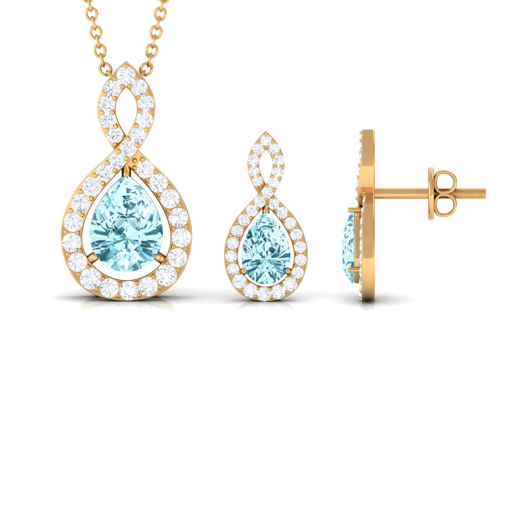 Aquamarine Teardrop Jewelry Set with Moissanite Infinity Aquamarine - ( AAA ) - Quality - Rosec Jewels