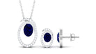 Oval Created Blue Sapphire and Diamond Contemporary Jewelry Set Lab Created Blue Sapphire - ( AAAA ) - Quality - Rosec Jewels