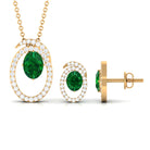 Oval Created Emerald and Moissanite Contemporary Jewelry Set Lab Created Emerald - ( AAAA ) - Quality - Rosec Jewels