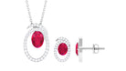 Oval Created Ruby and Moissanite Contemporary Jewelry Set Lab Created Ruby - ( AAAA ) - Quality - Rosec Jewels