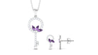 Genuine Amethyst Leaf and Diamond Key Jewelry Set Amethyst - ( AAA ) - Quality - Rosec Jewels