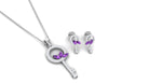 Genuine Amethyst Leaf and Diamond Key Jewelry Set Amethyst - ( AAA ) - Quality - Rosec Jewels