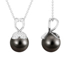 Nature Inspired Tahitian Pearl and Diamond Drop Pendant Tahitian pearl - ( AAA ) - Quality - Rosec Jewels